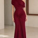 One-Shoulder Ruched Maxi Evening Gown