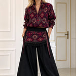 Women's Ethnic Pattern V-Neck Blouse and Balloon Pants Two-Piece Set