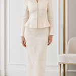 Elegant Embroidered Peplum Skirt Suit with Pearl Embellishment