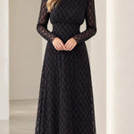 Elegant High Neck Geometric Pattern Long Sleeve Maxi Dress
