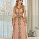 Elegant Hand-Embellished Moroccan Kaftan Evening Maxi Dress with Belt