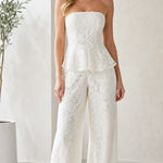 Strapless Floral Lace Peplum Wide-Leg Jumpsuit