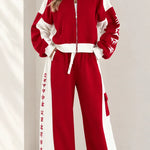 Women's Colorblock Zip-Up Tracksuit Set Wide Leg Sweatpants 2-Piece Lounge Set