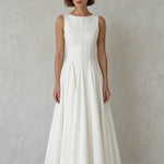Elegance Sleeveless Pleated Midi Dress with Button Details