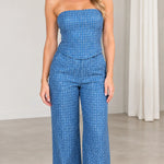 Strapless Sequin Bandeau Top and Wide Leg Pants Two-Piece Set