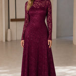Women's Long-Sleeve Sequin Lace Evening Gown