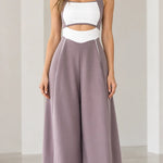 Colorblock Cutout Wide-Leg Sleeveless Jumpsuit