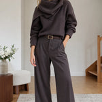Women's Asymmetric Drape Cowl Neck Ribbed Knit Sweater