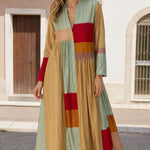 Boho Colorblock Long Sleeve Midi Dress