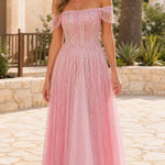 Off-Shoulder Sequin Fringe A-Line Evening Gown