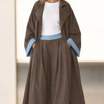 Contrast Trim Duster Coat and Wide-Leg Pleated Pants Two-Piece Set