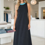 Sleeveless Beaded Trim A-Line Midi Dress
