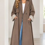 Women's Oversized Maxi Trench Coat with Contrast Turn-Up Cuffs
