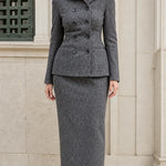 Double-Breasted Tweed Blazer and Column Maxi Skirt Two-Piece Suit Set
