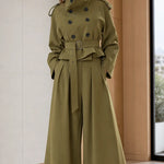 Women's Double-Breasted Trench Jacket and High-Waist Wide-Leg Pants Set