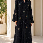 Crystal Floral Embellished Long Sleeve Modest Abaya Maxi Dress