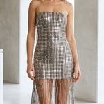 Strapless Metallic Fringe Bodycon Mini Dress