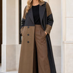 Women's Colorblock Pinstripe Maxi Trench Coat