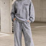 Washed Rhinestone Embellished Oversized Hoodie and Wide-Leg Pants Set