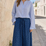 Women's Casual Two-Piece Long Sleeve Blouse and Printed Wide-Leg Pants Set
