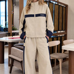 Women's Colorblock Zip-Up Track Jacket and Wide-Leg Pants Set