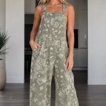 Women's Paisley Print Wide-Leg Overalls Casual Bib Jumpsuit
