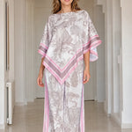 Women's 2-Piece Graphic Print Poncho Top and Wide Leg Pants Set
