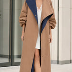 Contrast Lining Oversized Longline Duster Trench Coat