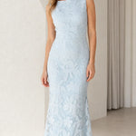 Sleeveless Floral Lace Boatneck Maxi Dress Formal Evening Gown