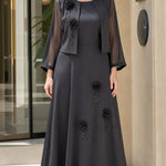 Elegant 2-Piece Floral Appliqué Maxi Dress Set with Sheer Bolero Jacket