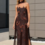 Elegance Beaded Halter Fringe Evening Gown