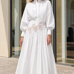 Embroidered Sheer Cutout Midi Shirt Dress with Lantern Sleeves