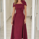 Elegance Bow Accent Square Neck Midi Dress