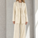 Women's Elegant 2-Piece Tailored Blazer and Wide-Leg Trouser Suit Set