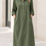 Women's Casual Collared Button-Front Maxi Shirt Dress with Pockets