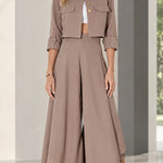 Women's Cropped Jacket and Wide-Leg Pants Two-Piece Set