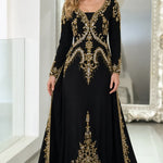 Embroidered Metallic Caftan Maxi Dress with Beaded Trim
