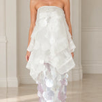Strapless Tiered Organza Paillette Maxi Dress