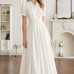Short Sleeve Pleated V-Neck Midi Dress with Belt