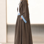 Contrast Trim Duster Coat and Wide-Leg Pleated Pants Two-Piece Set