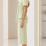 Square Neck Peplum Top and Midi Pencil Skirt Two-Piece Set