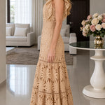 Floral Embroidered Lace Tiered Maxi Dress with Ruffle Sleeves