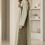 Colorblock Button Accent Maxi Shirt Dress Modest Long Sleeve Kaftan