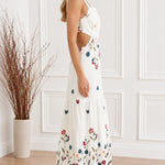 Women's Floral Embroidered Cutout Square Neck Maxi Dress