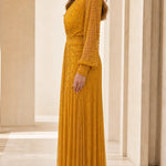 Elegant V-Neck Beaded Long Sleeve Evening Maxi Dress