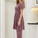 Geometric Velvet Babydoll Tunic and Straight Pants 2-Piece Set