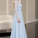 Elegant Mock Neck Long Sleeve Lace A-Line Formal Evening Gown