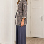 Women's Elegant Jacquard Belted Kimono Cardigan with Tassel Tie