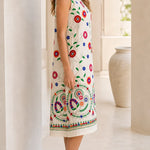 Women's Sleeveless Floral Embroidered Shift Midi Dress