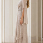 Elegant V-Neck Rhinestone Split Sleeve Maxi Evening Dress